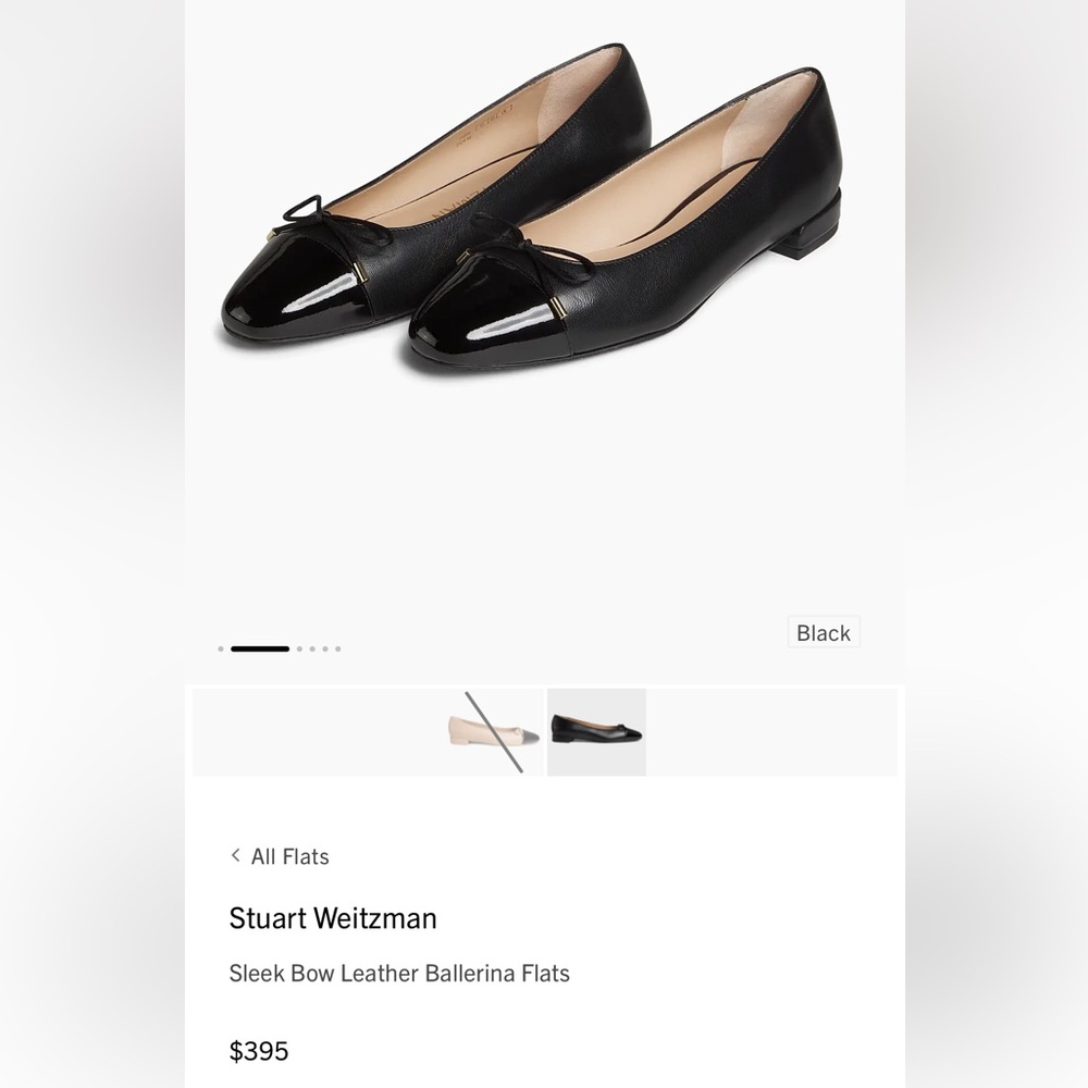 Stuart Weitzman Black Leather Ballerina Flats 7.5 Wide worn once